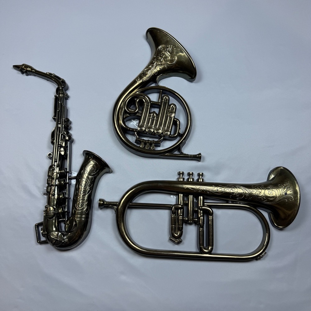 Syroco Musical Instrument Wall Art Set 3 PC 1978 Gold Saxophone Horn Trumpet